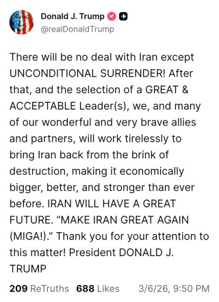 战事持续一周之际 特朗普要求伊朗“无条件投降”