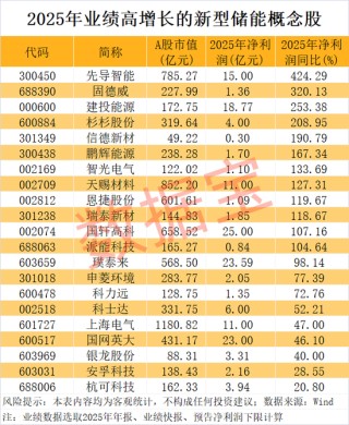 新型储能被列入新兴支柱产业！21只概念股业绩高增长