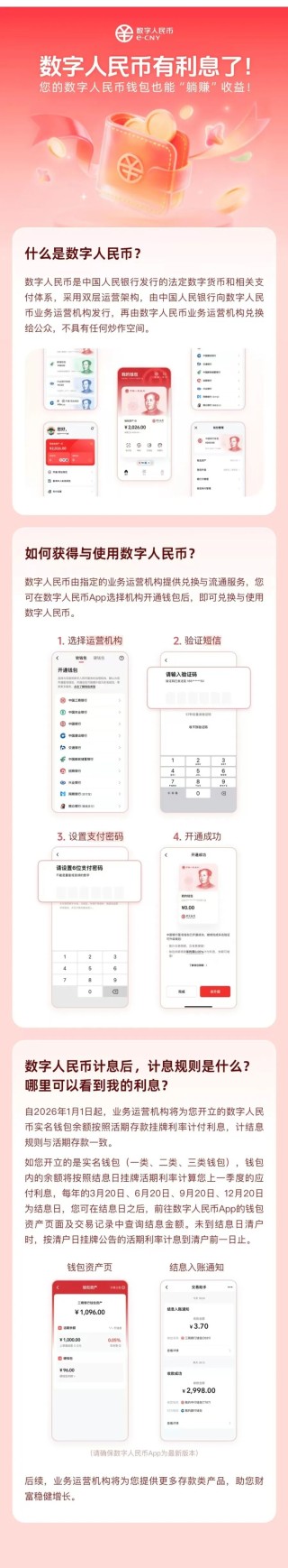 数字人民币开始生息，年利率0.05%，工、农、中、建等大行集体公告