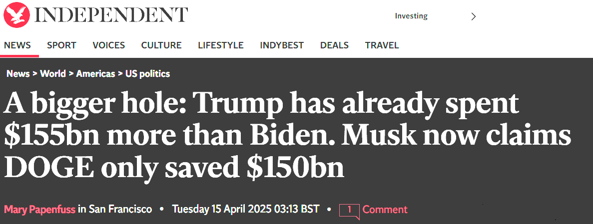 美“政府效率部”成绩单：欠债不降反升  第1张