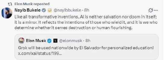 马斯克宣布xAI将在萨尔瓦多推出全球首个全国性AI教育项目  第2张